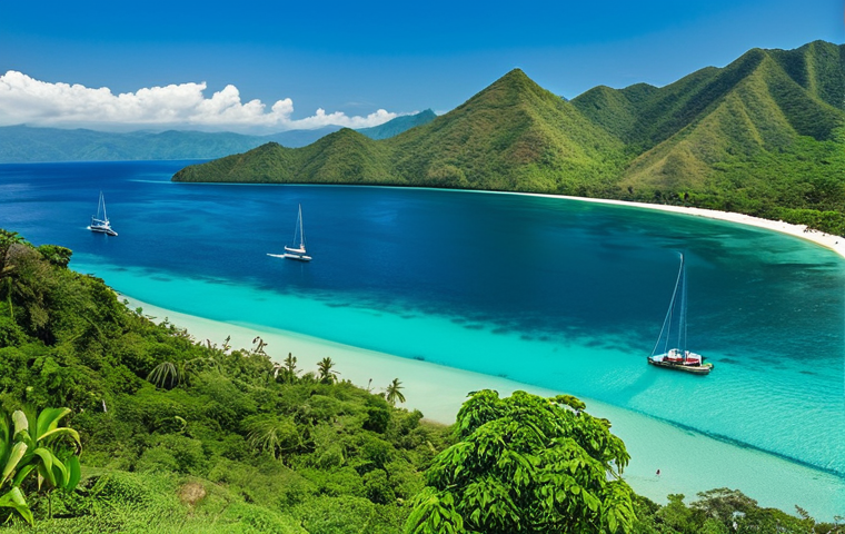 **

"A panoramic view of East Timor's coastline, showcasing a pristine beach with turquoise water meeting lush green mountains in the background, fully clothed tourists enjoying water activities, sailboats on the horizon, sunny tropical weather, appropriate attire, safe for work, perfect anatomy, natural proportions, professional photography, high quality, family-friendly."

**