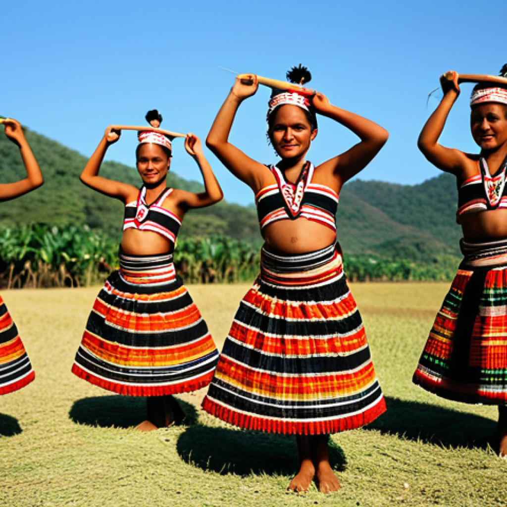 **

"Liki dance performance in East Timor. Fully clothed dancers in traditional Tais woven fabrics, performing a fertility dance after the harvest. Safe for work, appropriate content, perfect anatomy, natural pose, professional photography, family-friendly."

**
