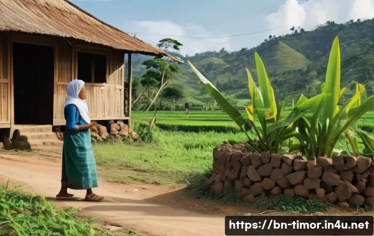동티모르 통신사 정보 - **Prompt:** A serene, verdant rural landscape in East Timor. In the foreground, a small group of vil...