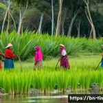 동티모르의 동물 보호 활동 - A vibrant rural village scene in East Timor showing local community members of various ages, includi...